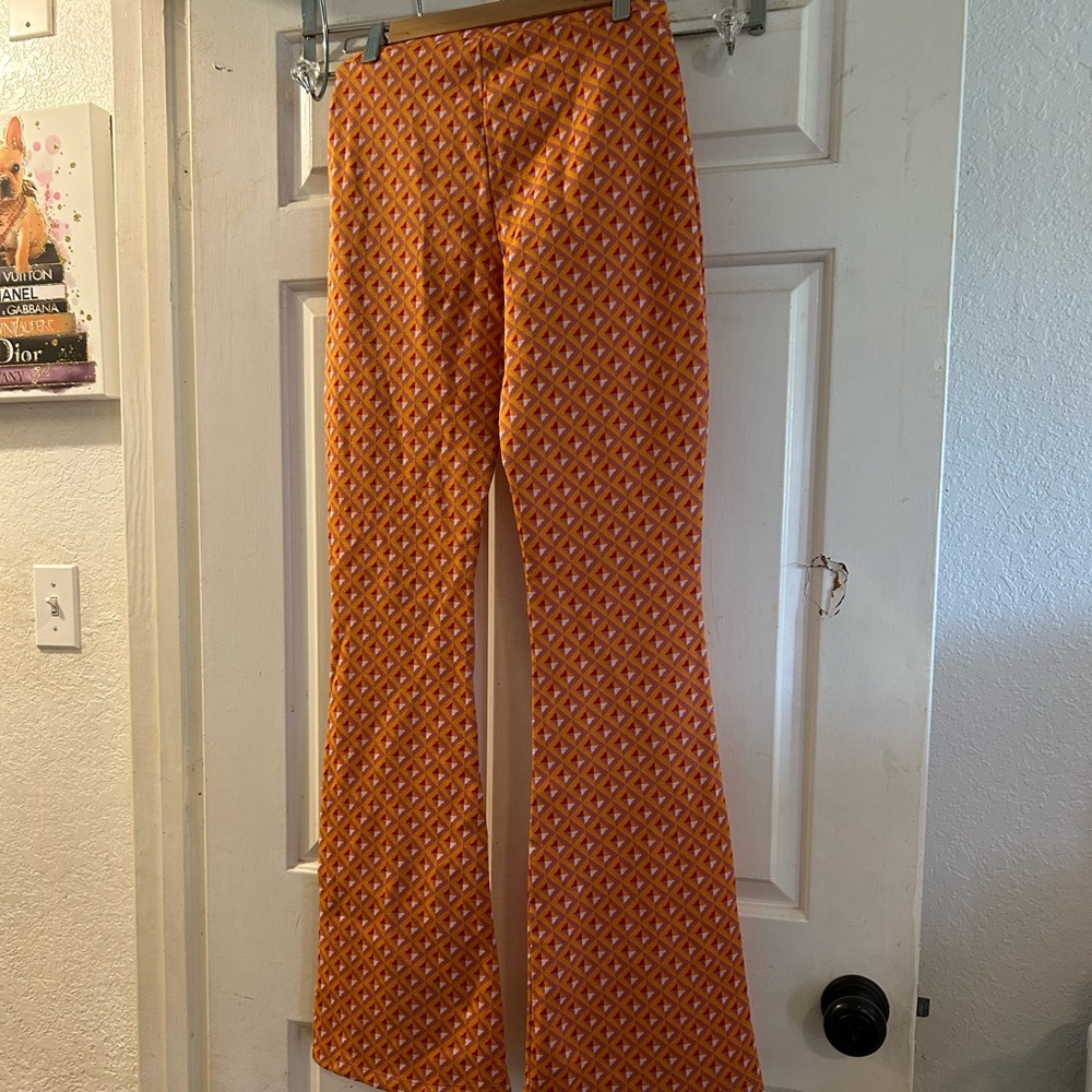 Zara Orange Geometric Patterned Flared Pants NWT - image 3
